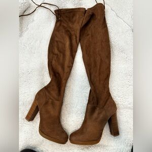 Brown Suede Knee-High Boots